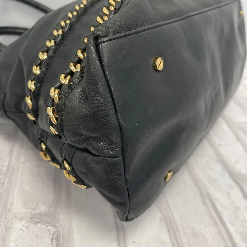 Tory Burch Top Handle Satchel in Black Leather w/ Gold-tone Chain - Preowned